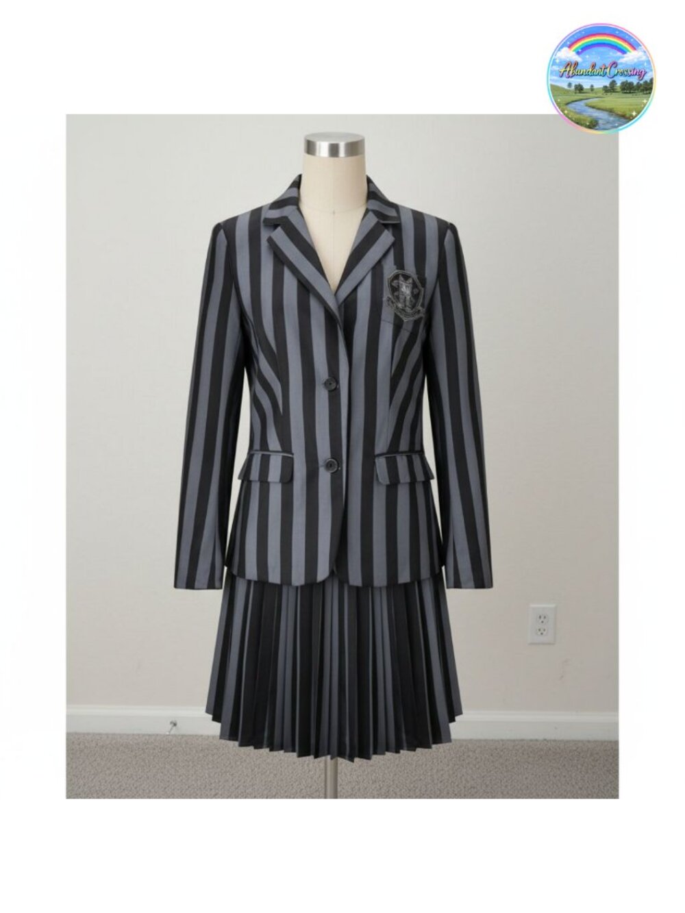 Striped school uniform costume set with pleated skirt